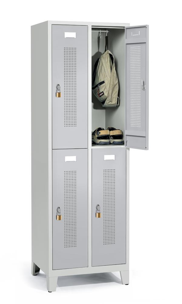 Doppelstöckiger Spind SYSTEM SP1 mit Füßen | Alusilber RAL 9006 | mit Füßen | 4 | Drehriegelverschluss