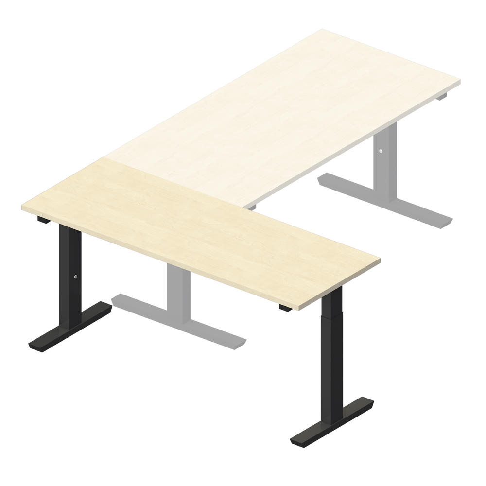 Anbautisch 1600 T-Fuß PROFI MODUL | Ahorndekor | Tiefschwarz RAL 9005
