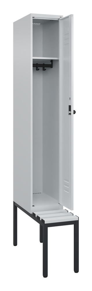 Garderoben-Stahlspind CLASSIC PLUS, mit Sitzbank | Lichtgrau RAL 7035 | mit untergebauter Sitzbank, Kunststoffleisten | Lichtgrau RAL 7035 | 300 | 1