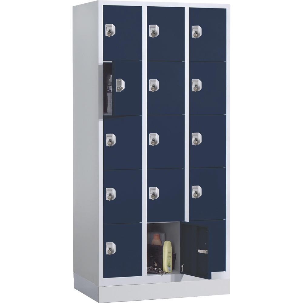 Schließfach-Stahlschrank SP PROFI mit Sockel | Stahlblau RAL 5011 | mit Sockel | Drehriegelverschluss