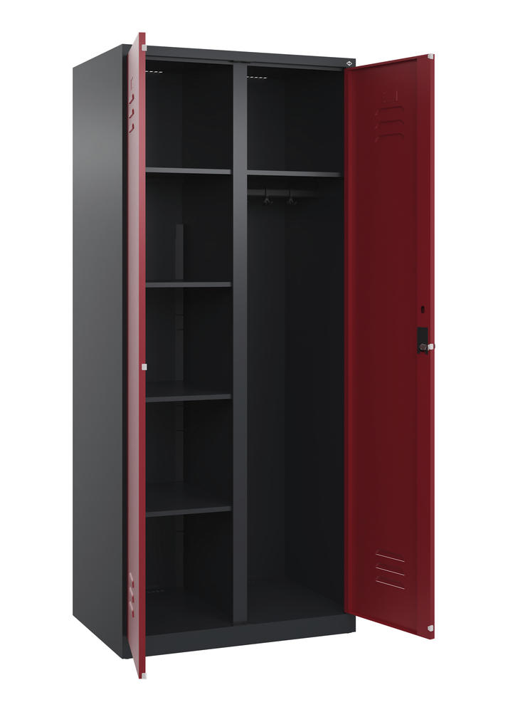 Kleider- u. Wäscheschrank, bodenstehend | Rubinrot RAL 3003 | Bodenstehend | Schwarzgrau RAL 7021 | 400