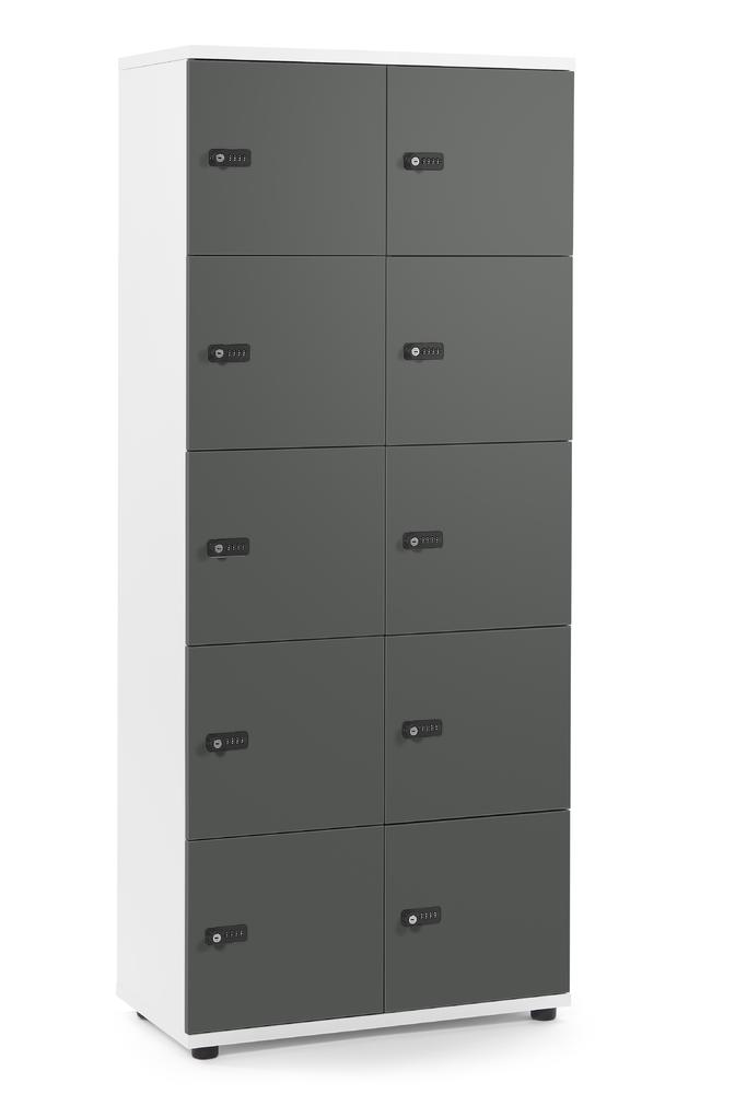 Schließfachschrank OFFICE-LINE mit 10 Fächern | Grau | ohne Posteinwurf | Weiß | Mechanisches Zahlen-Kombinationsschloss