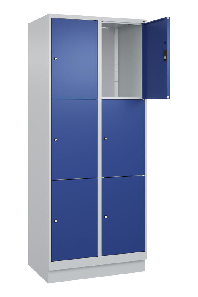 Schließfachschrank CLASSIC PLUS, mit Sockel | Enzianblau RAL 5010 | mit Sockel | Lichtgrau RAL 7035 | 400 | 2 | 6