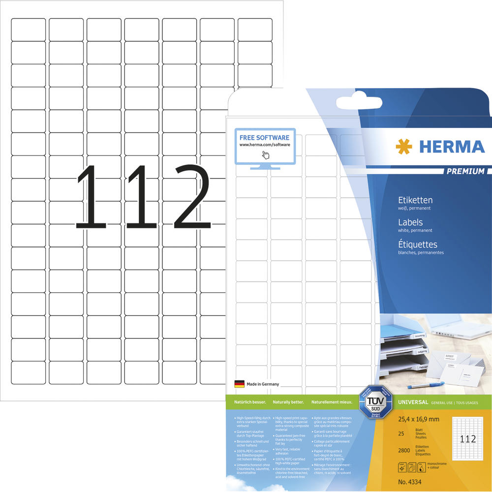 HERMA Etikett PREMIUM 4334 25,4x16,9mm weiß 2.800