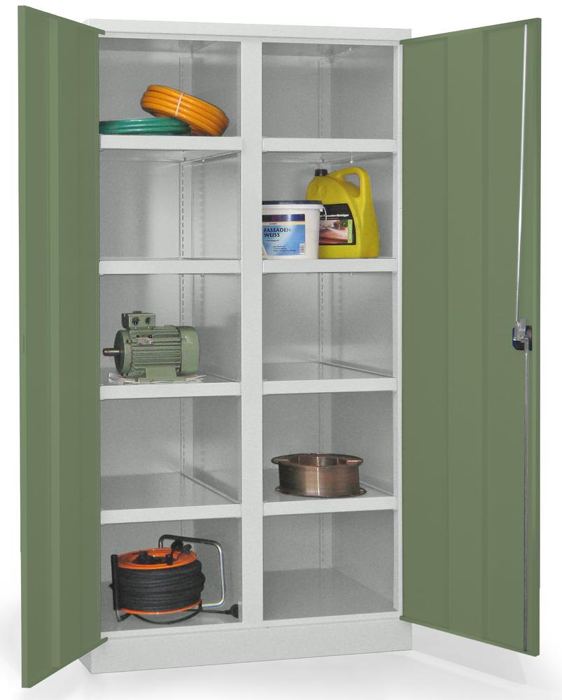 Schwerlastschrank mit Mitteltrennwand | Resedagrün RAL 6011 | 1040 | ohne Schubladen