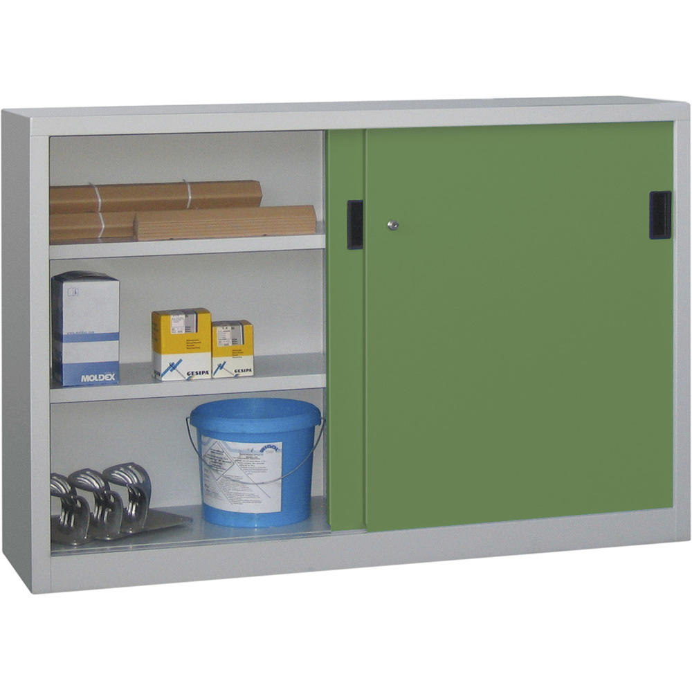 Schiebetüren-Stahlschrank SYSTEM FLEX | Resedagrün RAL 6011 | 1500 | 600 | mit Stahltüren