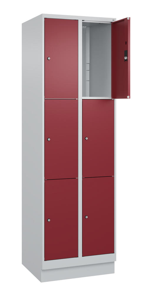Schließfachschrank CLASSIC PLUS, mit Sockel | Rubinrot RAL 3003 | mit Sockel | Lichtgrau RAL 7035 | 300 | 2 | 6