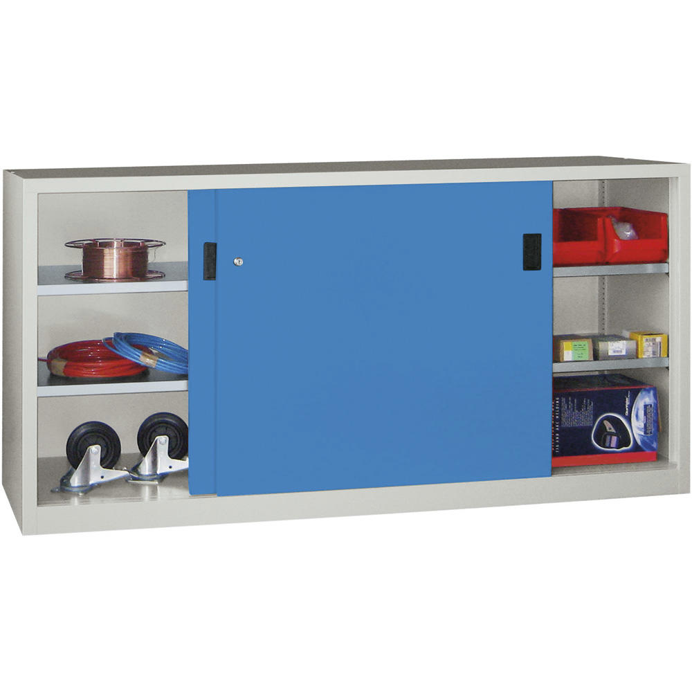 Schiebetüren-Stahlschrank SYSTEM FLEX | Lichtblau RAL 5012 | 2000 | 600 | mit Stahltüren