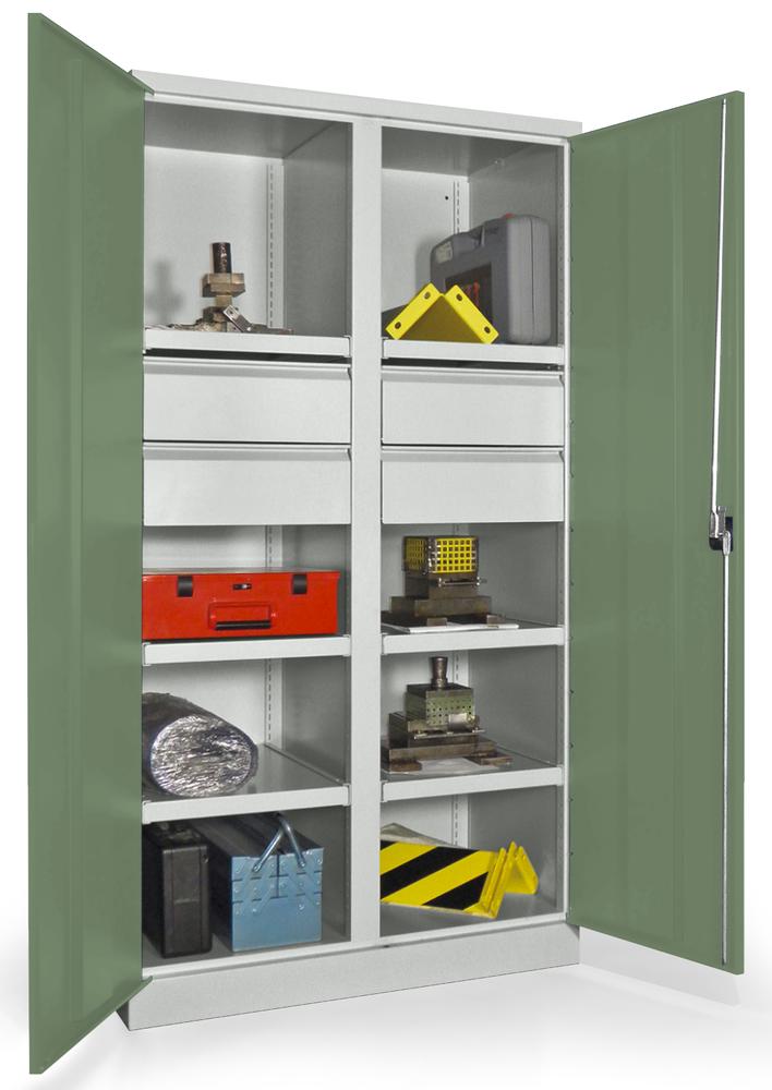 Schwerlastschrank mit Mitteltrennwand | Resedagrün RAL 6011 | 1040 | 4 Schubladen H175 mm