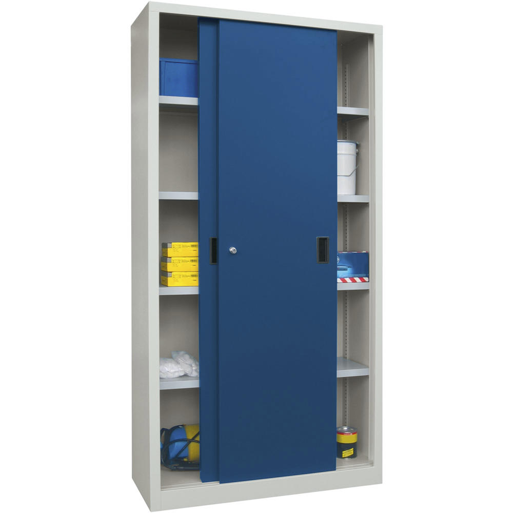 Schiebetüren-Stahlschrank SYSTEM FLEX | Enzianblau RAL 5010 | 1000 | 500 | mit Stahltüren