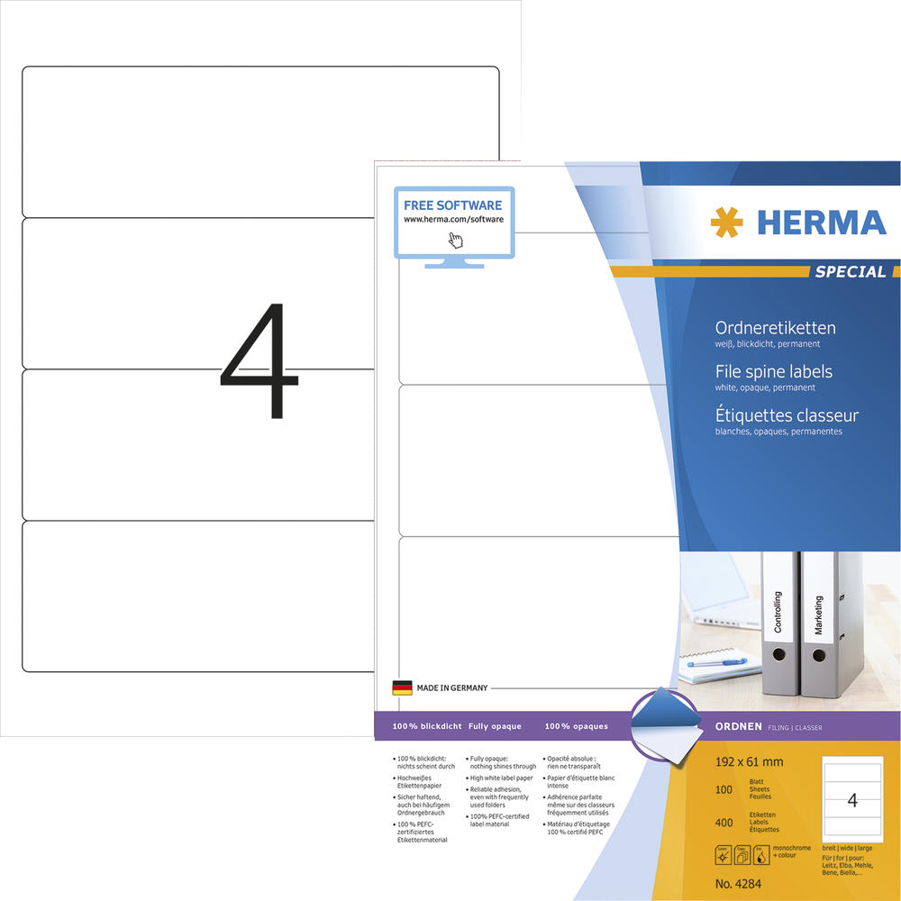 HERMA Etikett SuperPrint 4284 192x61mm breit weiß