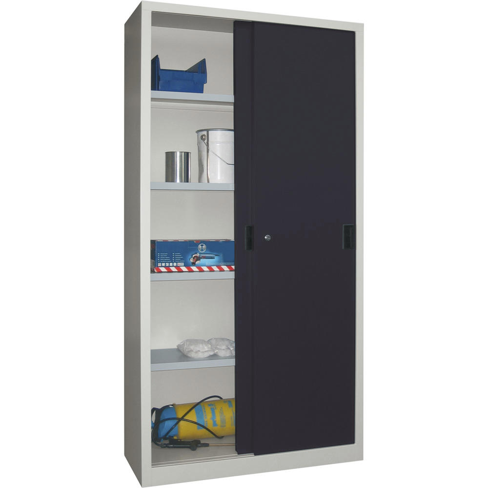 Schiebetüren-Stahlschrank SYSTEM FLEX | Anthrazitgrau RAL 7016 | 1000 | 400 | mit Stahltüren
