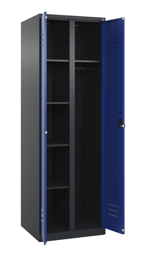 Kleider- u. Wäscheschrank, bodenstehend | Enzianblau RAL 5010 | Bodenstehend | Schwarzgrau RAL 7021 | 300