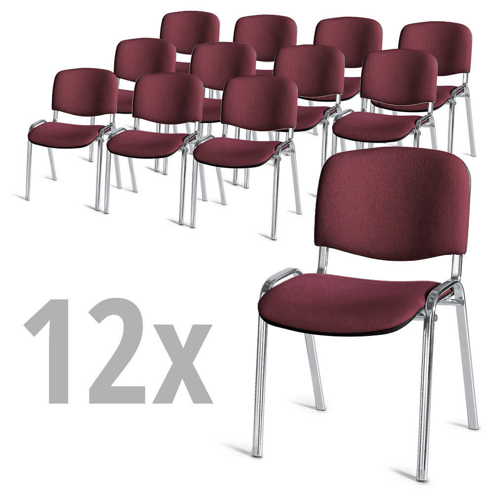 12er SET - Besucherstühle ISO | Bordeaux | Verchromt