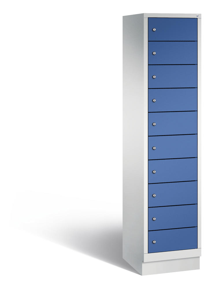 Laptopschrank, 1 x 10 Fächer | Enzianblau RAL 5010 | ohne Elektrifizierung | Lichtgrau RAL 7035 | 10