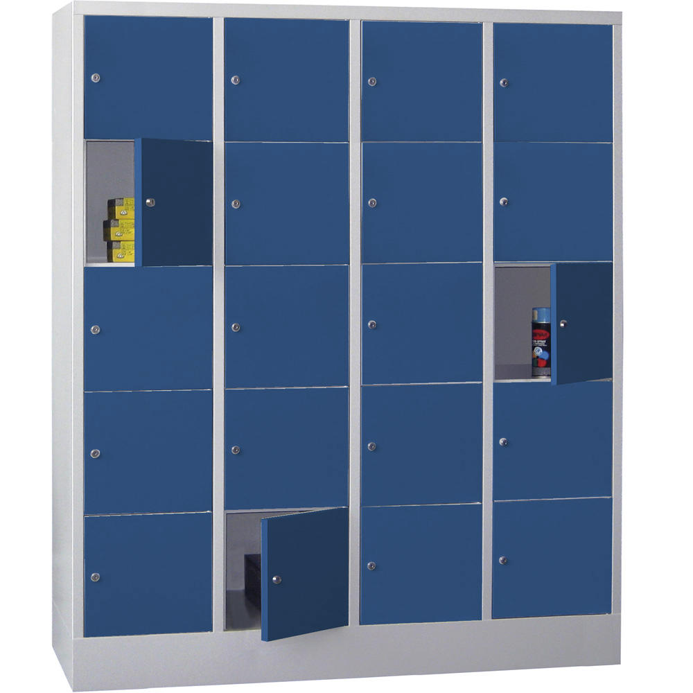 Schließfachschrank CLASSIC mit glatten Türen | Enzianblau RAL 5010 | 400 | 4 | 20