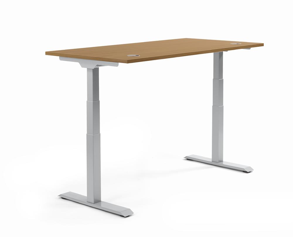 Höhenverstellbarer Schreibtisch FLEX MODUL | Nussdekor | 1600 | Alusilber