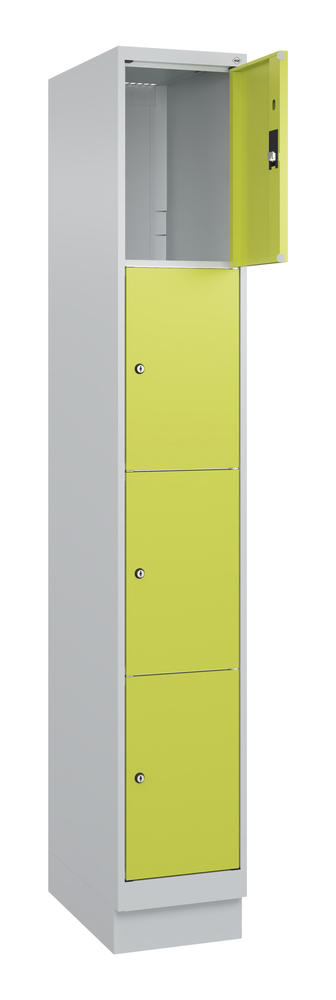 Schließfachschrank CLASSIC PLUS, mit Sockel | Clowngrün RAL 1108060 | mit Sockel | Lichtgrau RAL 7035 | 300 | 1 | 4