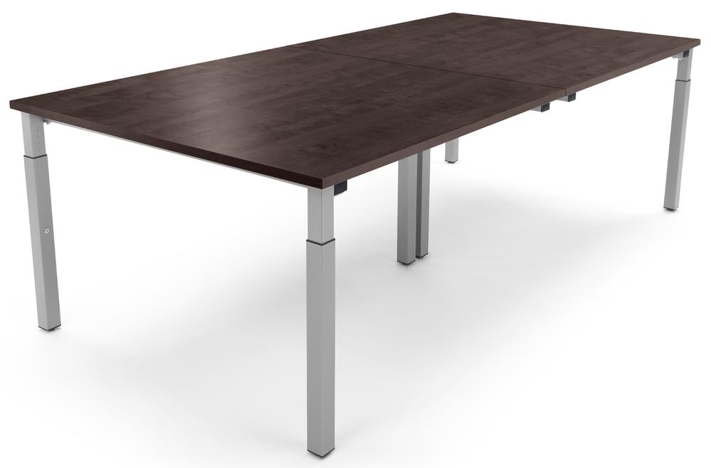 Konferenztisch System MODUL | Nussdekor dunkel | 2400 | 1200 | Alusilber RAL 9006