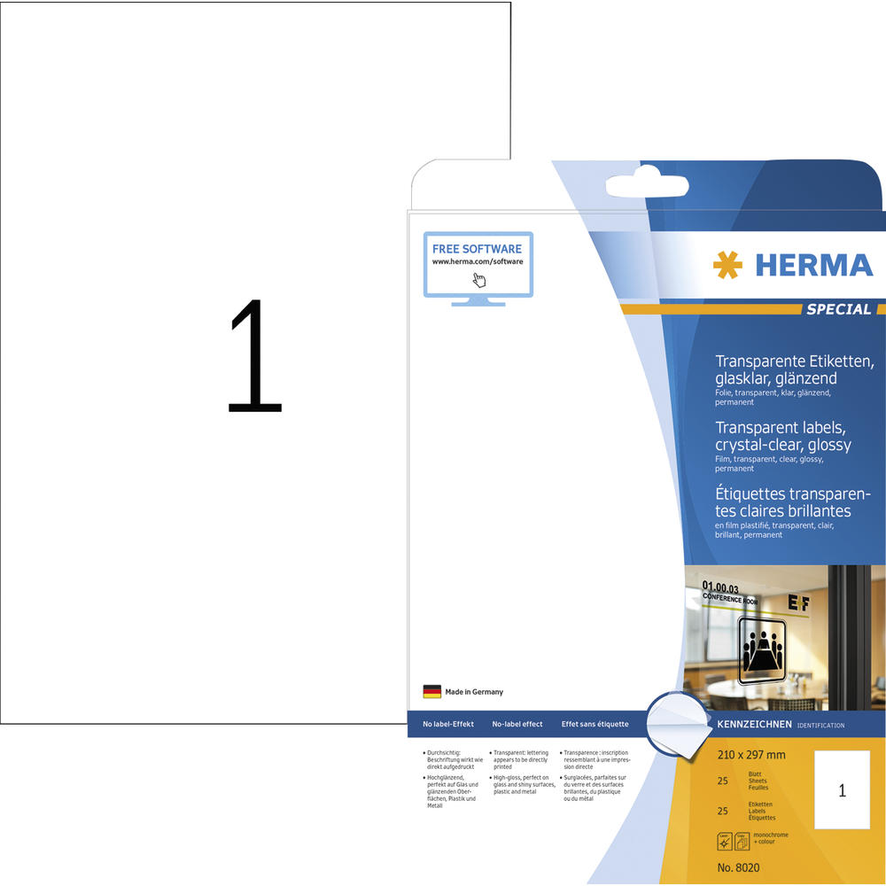 HERMA Folienetikett 8020 210x297mm tr 25 St./Pack.