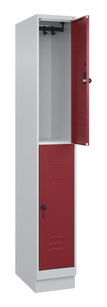 Doppelstöckiger Spind CLASSIC PLUS, mit Sockel | Rubinrot RAL 3003 | mit Sockel | Lichtgrau RAL 7035 | 300 | 1