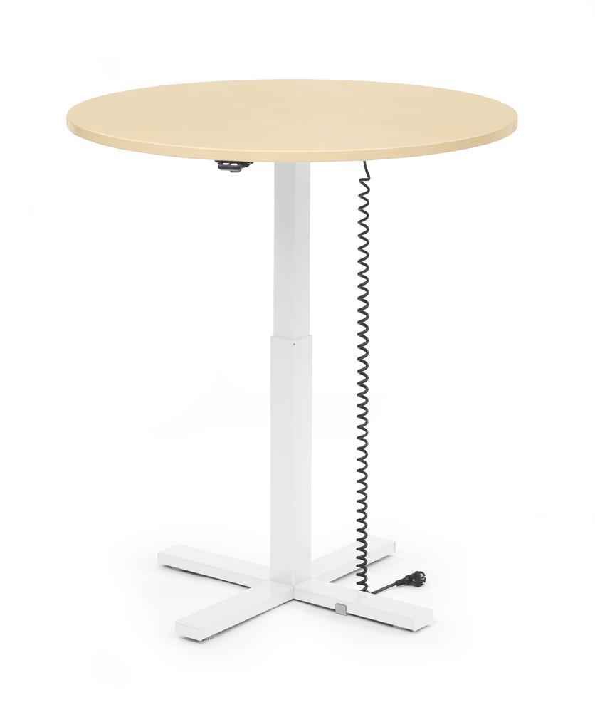 Höhenverstellbarer Schreibtisch MODUL Monosäule | Ahorndekor | Platte Rund - Durchmesser 1000 mm | Weiß