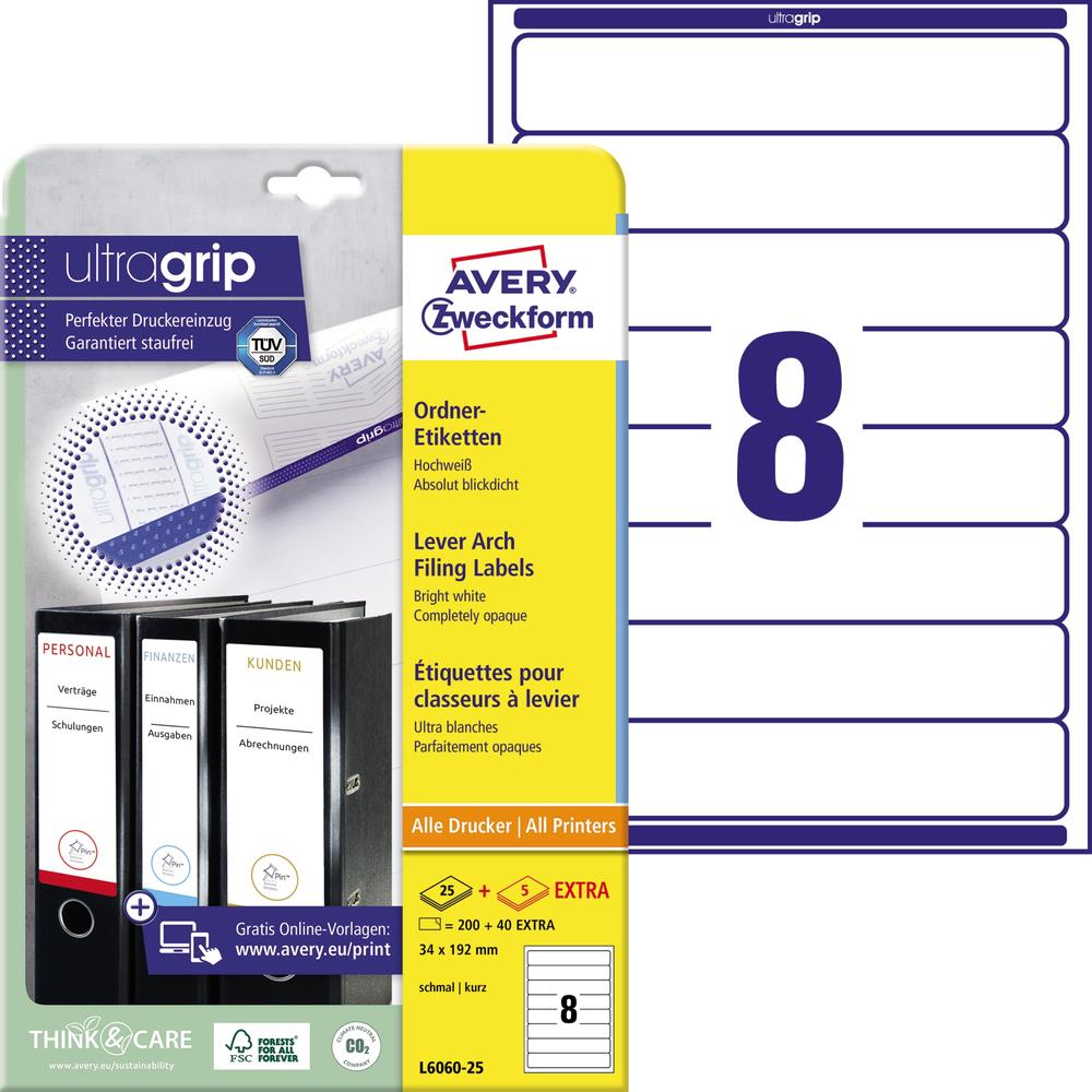 Avery Zweckform Ordneretikett L6060-25 34x192mm ws