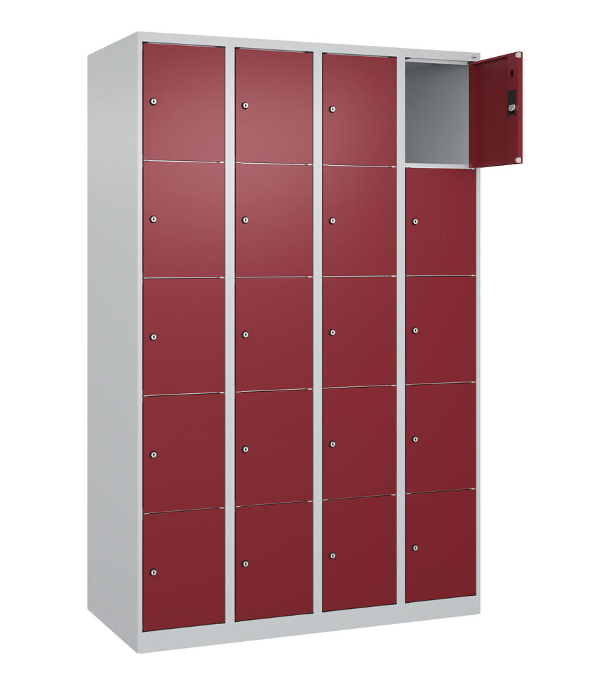 Schließfachschrank CLASSIC PLUS, bodenstehend | Rubinrot RAL 3003 | Bodenstehend | Lichtgrau RAL 7035 | 300 | 4 | 20