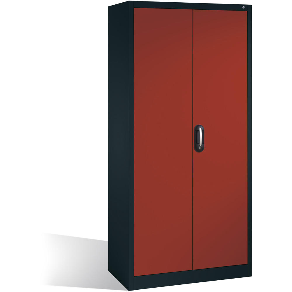 Büroschrank mit Flügeltüren, Stahl | Rubinrot RAL 3003 | mit Pendelstangen | Anthrazit RAL 7021