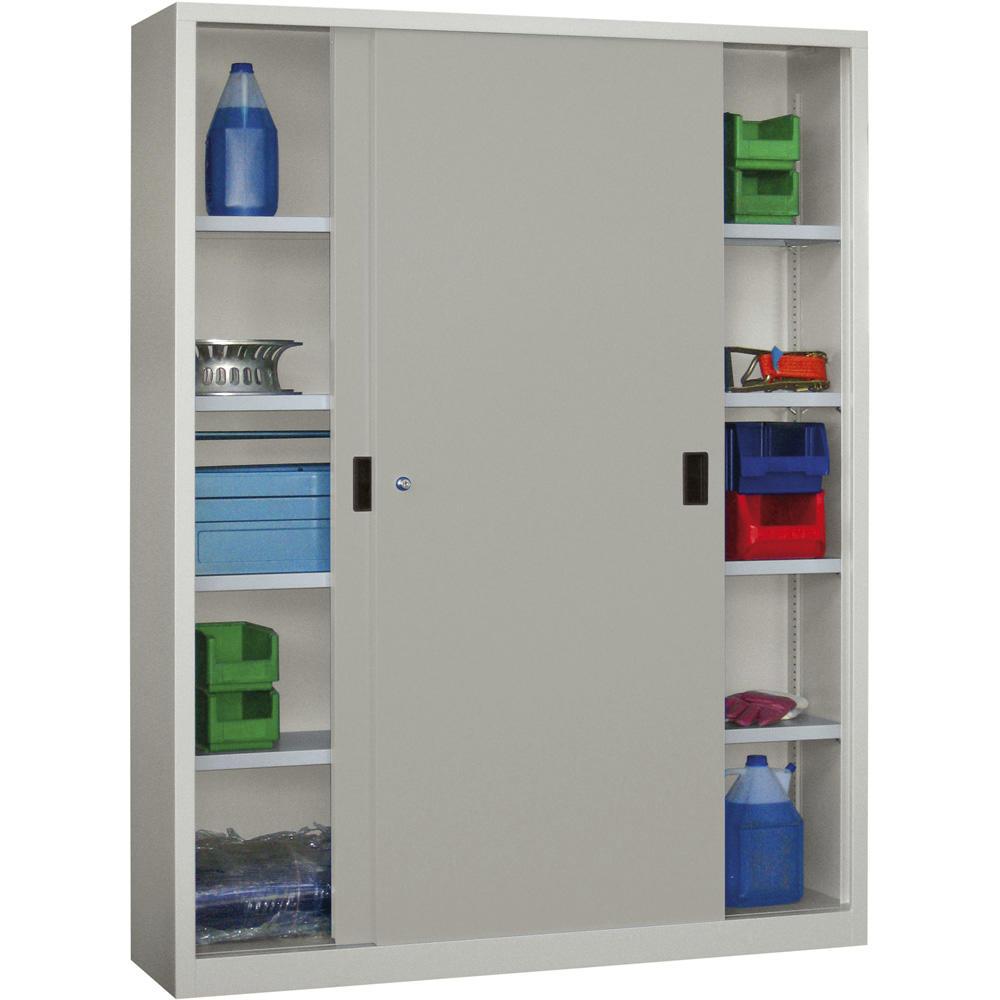 Schiebetüren-Stahlschrank SYSTEM FLEX | Lichtgrau RAL 7035 | 1500 | 500 | mit Stahltüren