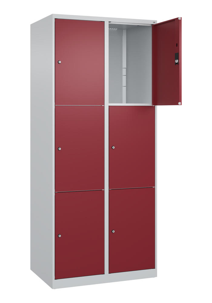 Schließfachschrank CLASSIC PLUS, bodenstehend | Rubinrot RAL 3003 | Bodenstehend | Lichtgrau RAL 7035 | 400 | 2 | 6