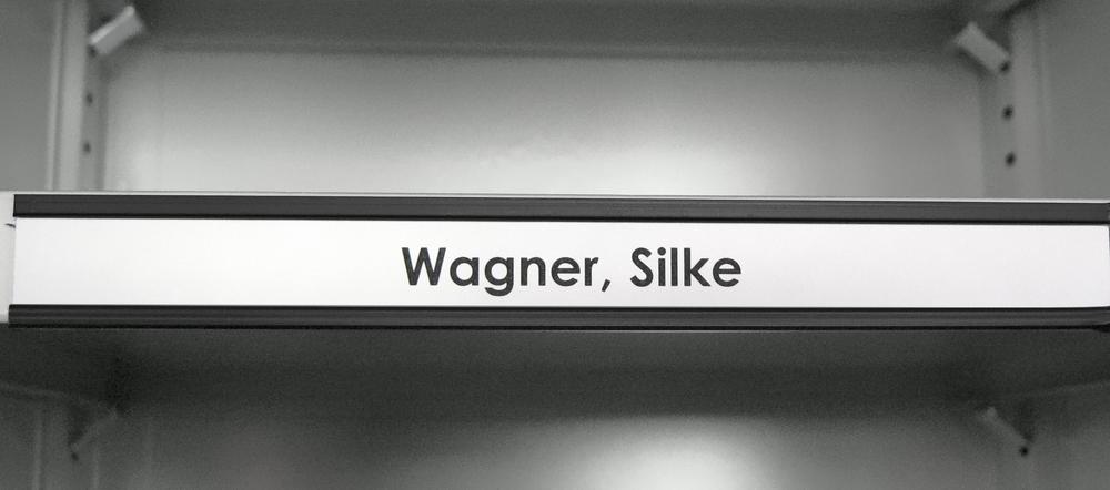 Beschriftungsleiste, zur Anbringung am Fachboden