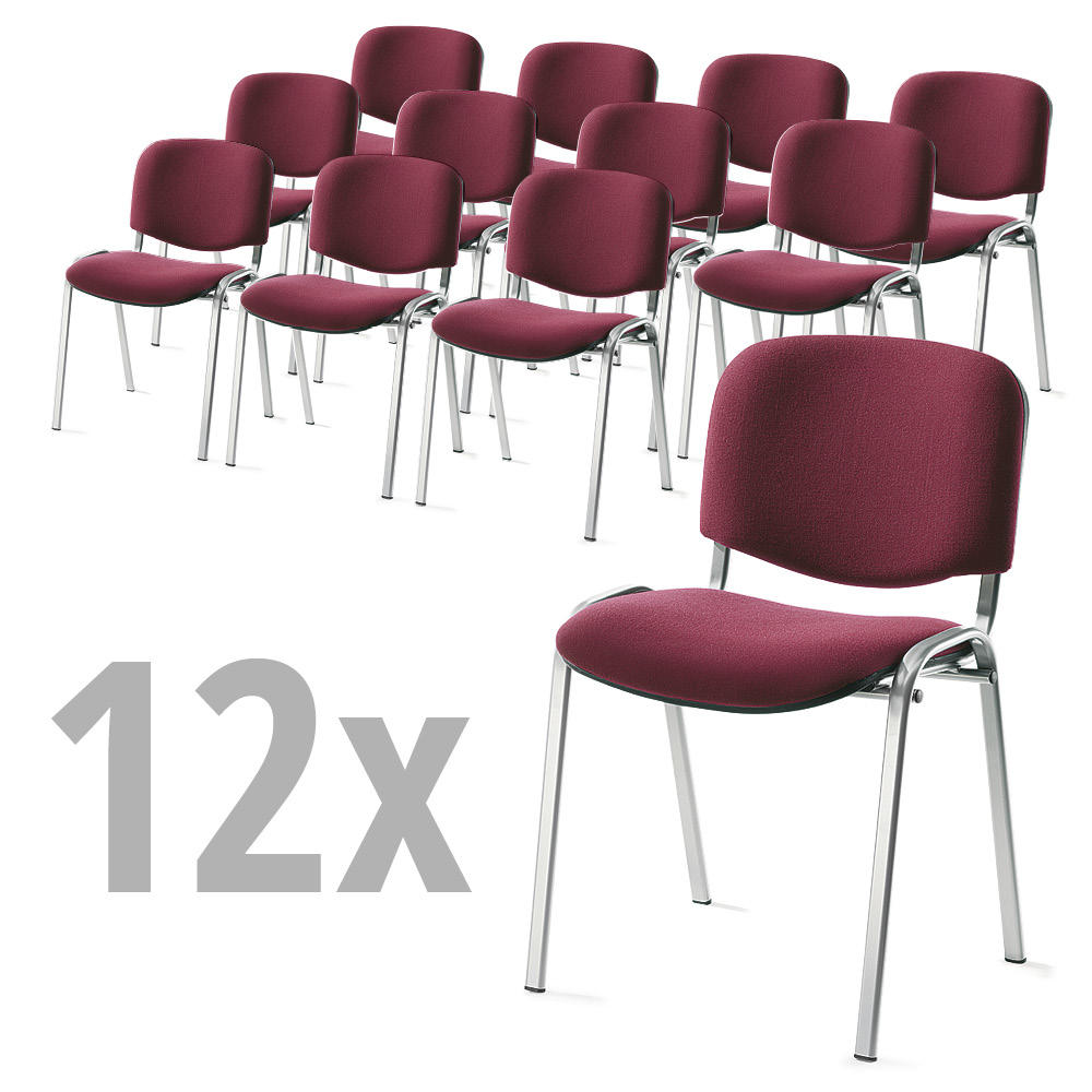 12er SET - Besucherstühle ISO | Bordeaux | Alusilber