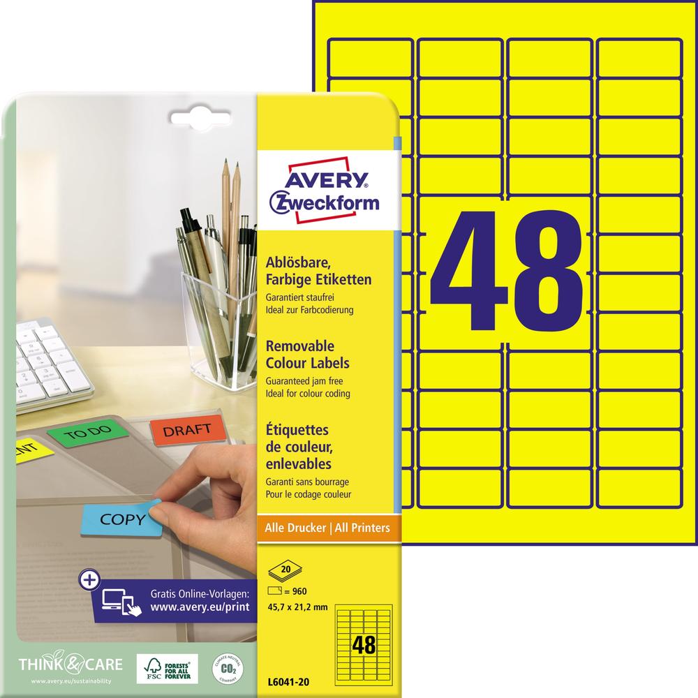 Avery Zweckform Etikett L6041-20 45,7x21,2mm gelb