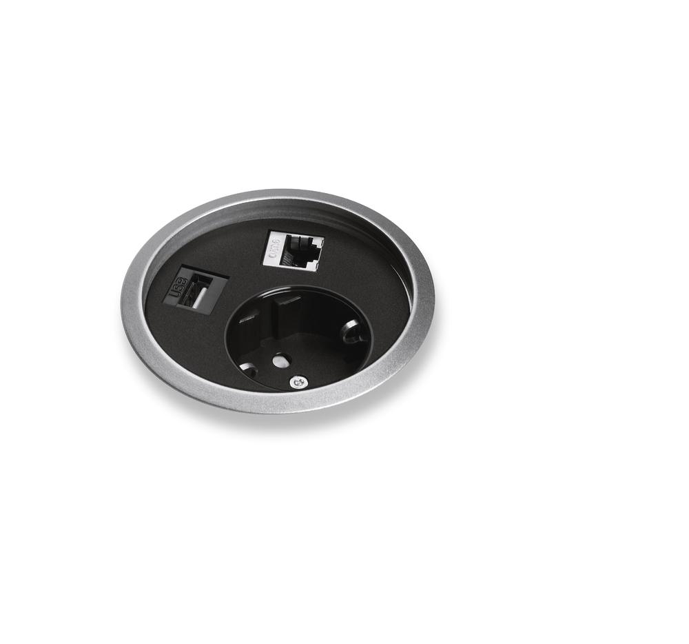 Einbausteckdose Netbox Point | 1 x Schuko, 1 x LAN, 1 x USB Typ A