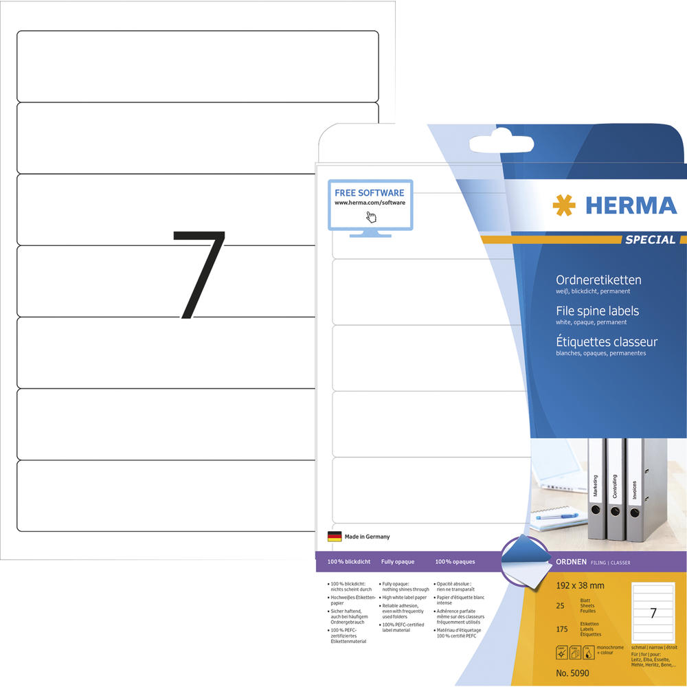 HERMA Ordneretikett 5090 kurz/schmal sk weiß 175
