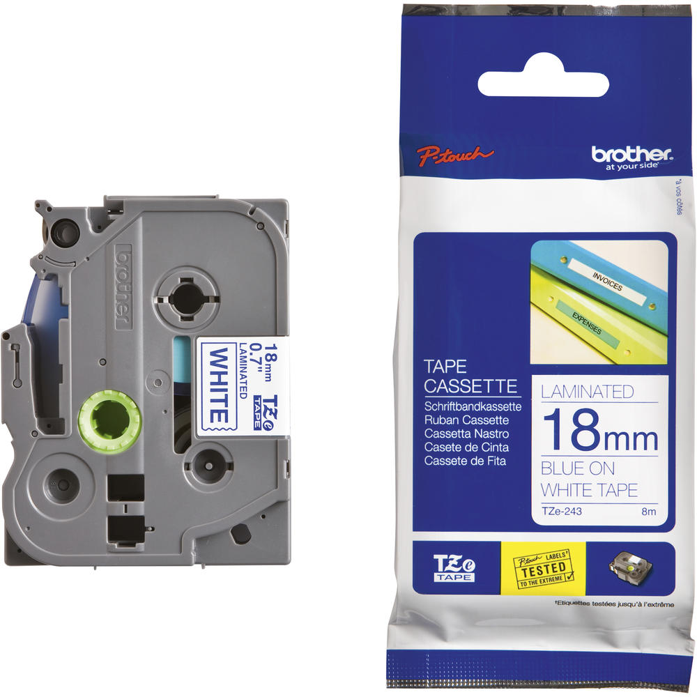 Brother Schriftband TZE-243 18mm (8m) blau auf