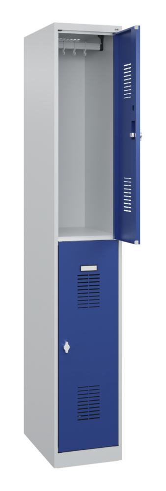Doppelstöckiger Garderobenspind Basic Plus | Enzianblau RAL 5010 | Drehriegelverschluss | 2