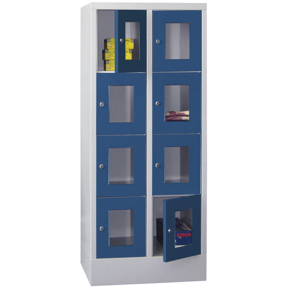Schließfachschrank CLASSIC mit Sichtfenstertüren | Enzianblau RAL 5010 | 300 | 2 | 8