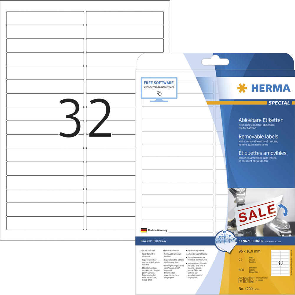 HERMA Etikett Movables 4209 96x16,9mm weiß 800