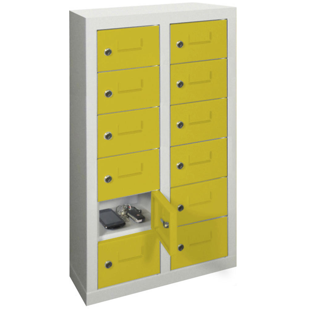 Kleinfachschrank 2 x 6 Fächer | Zinkgelb RAL 1018 | 815 | mit Etikettenrahmen | 12