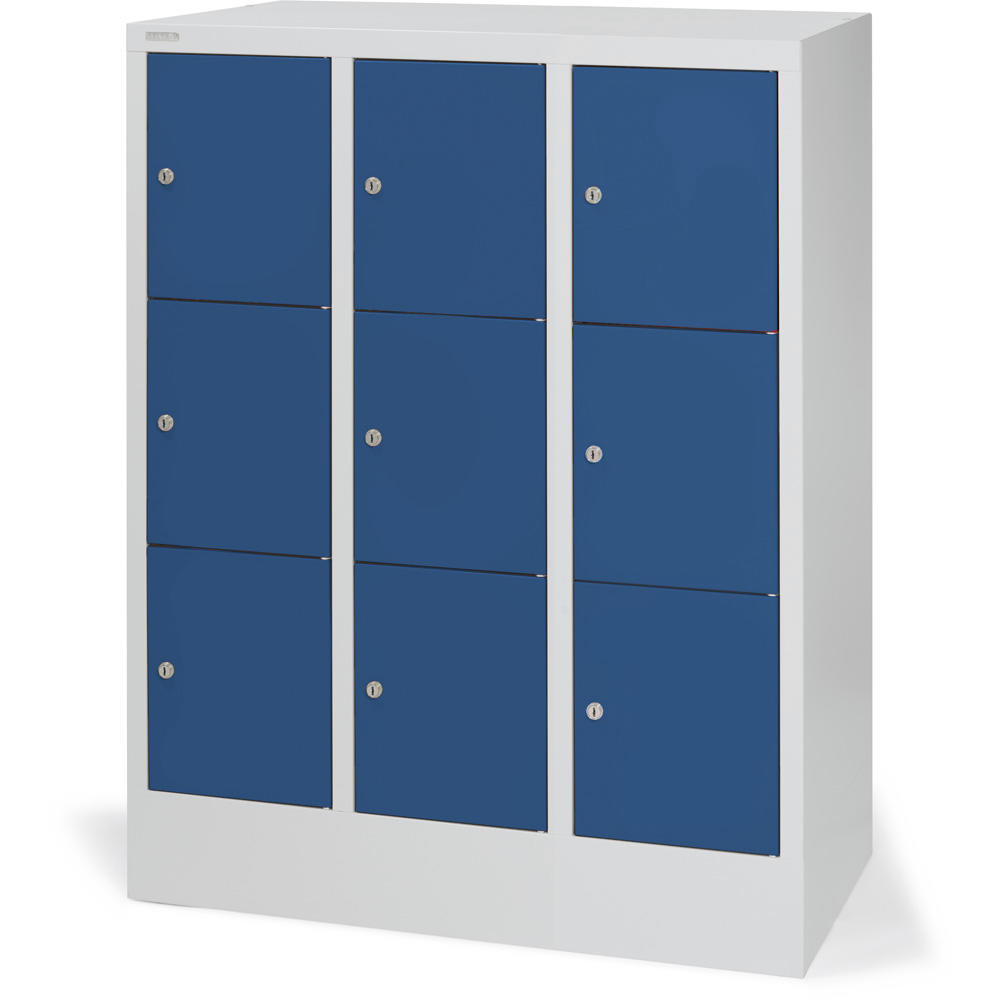 Schließfachschrank CLASSIC mit glatten Türen | Enzianblau RAL 5010 | 300 | 3 | 9