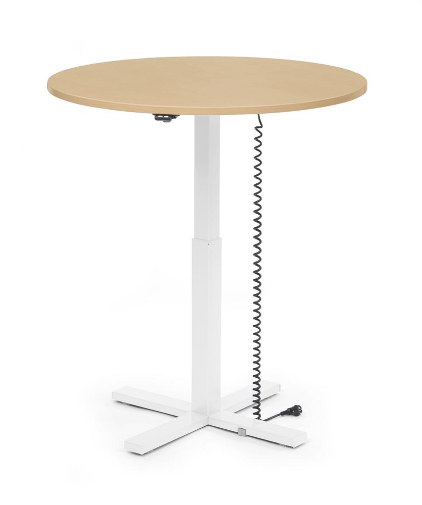 Höhenverstellbarer Schreibtisch MODUL Monosäule | Buchedekor | Platte Rund - Durchmesser 1000 mm | Weiß