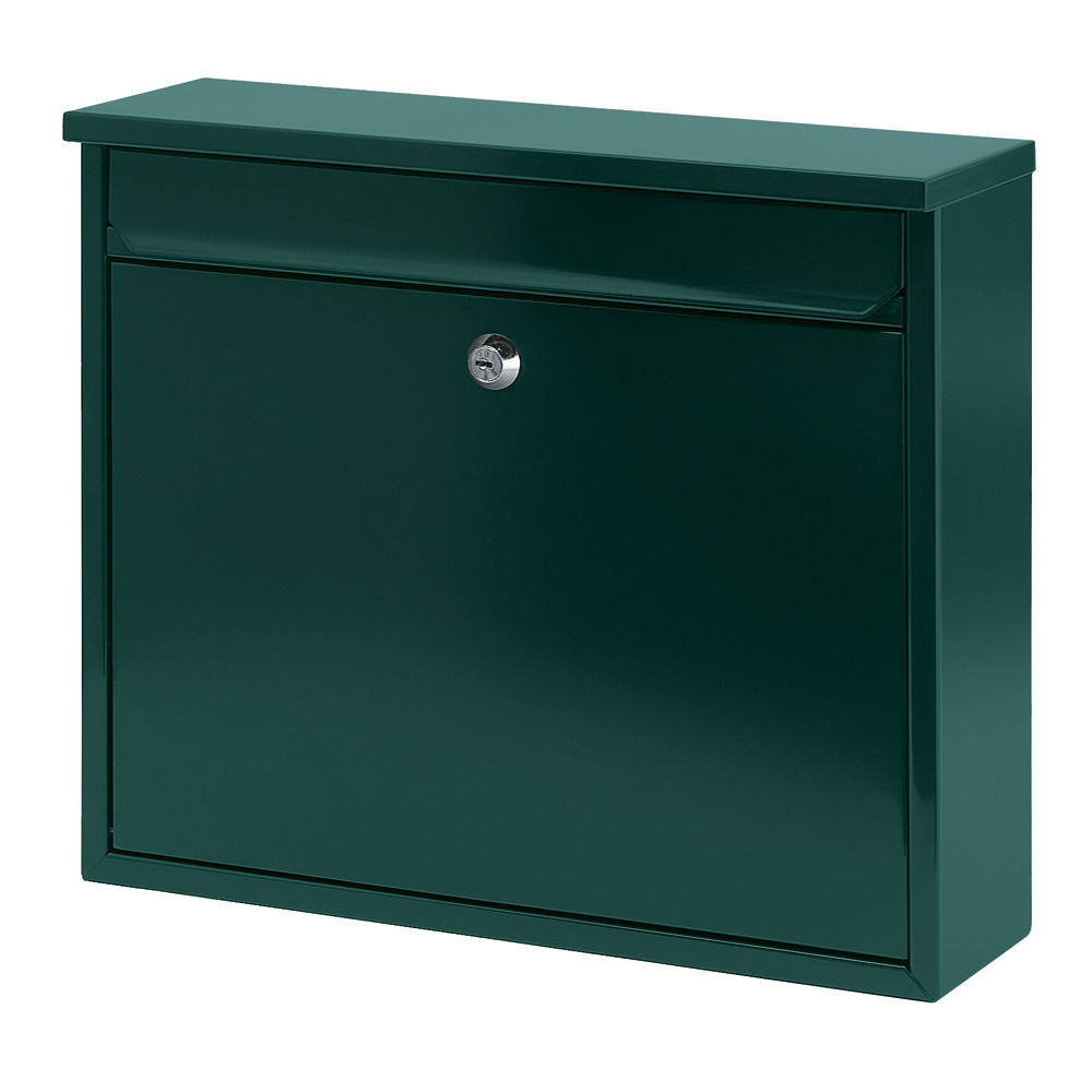 Wandbriefkasten Dresden, für Quereinwurf | Moosgrün RAL 6005 | Stahl