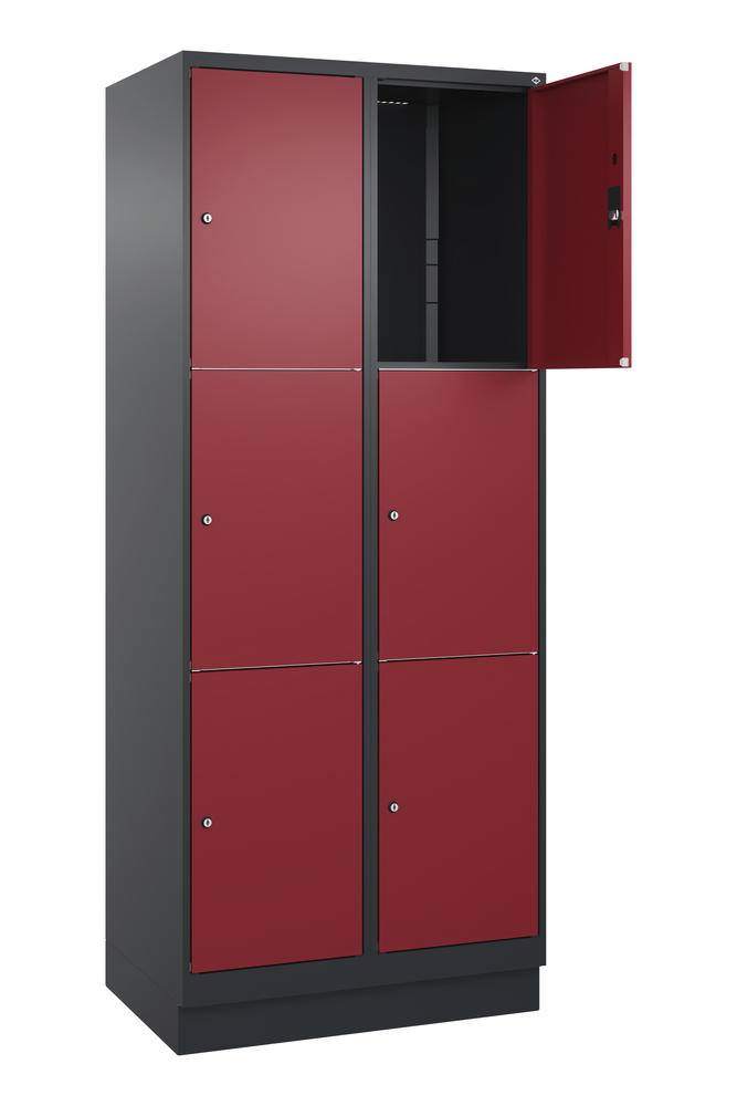 Schließfachschrank CLASSIC PLUS, mit Sockel | Rubinrot RAL 3003 | mit Sockel | Schwarzgrau RAL 7021 | 400 | 2 | 6