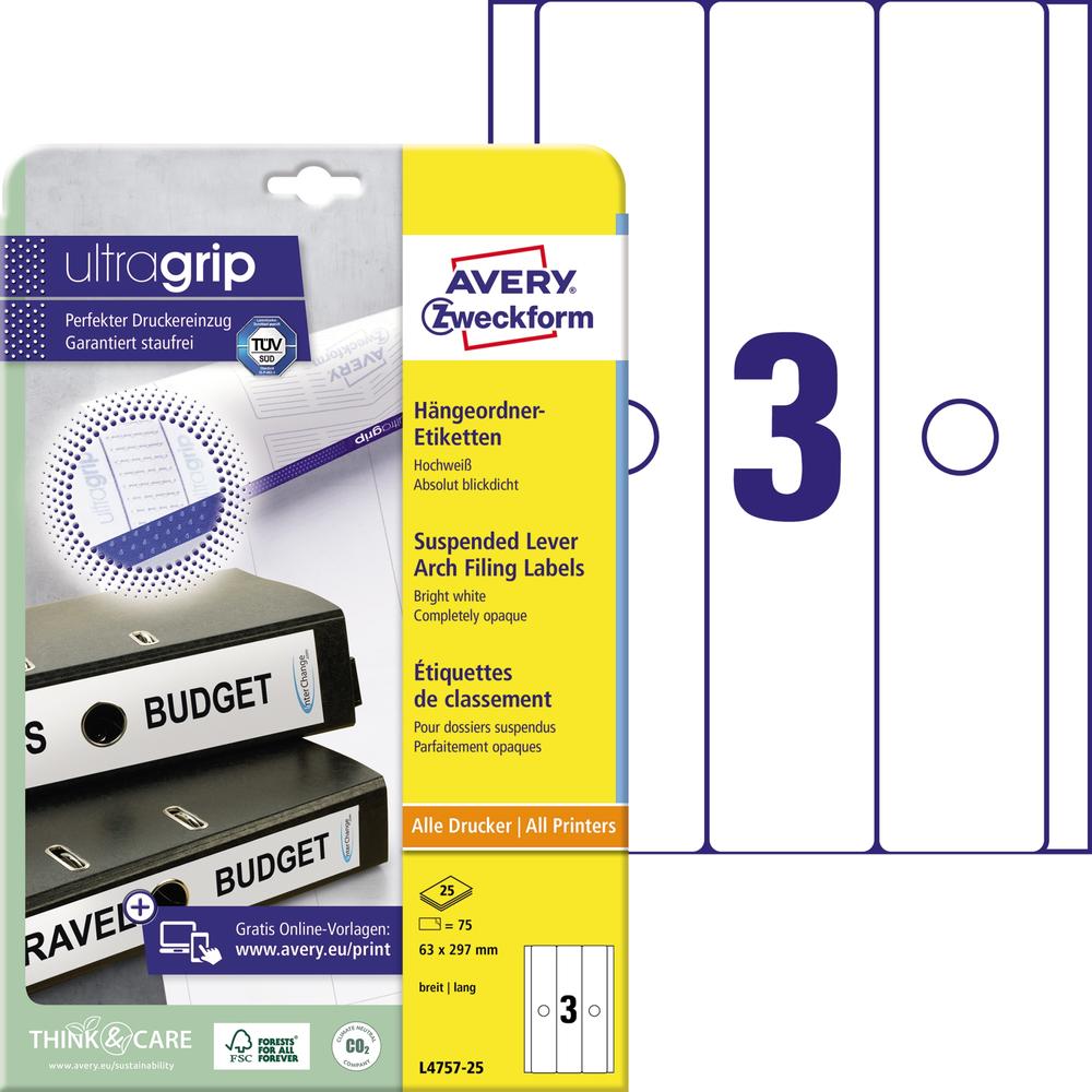 Avery Zweckform Ordneretikett L4757-25 63x297mm ws