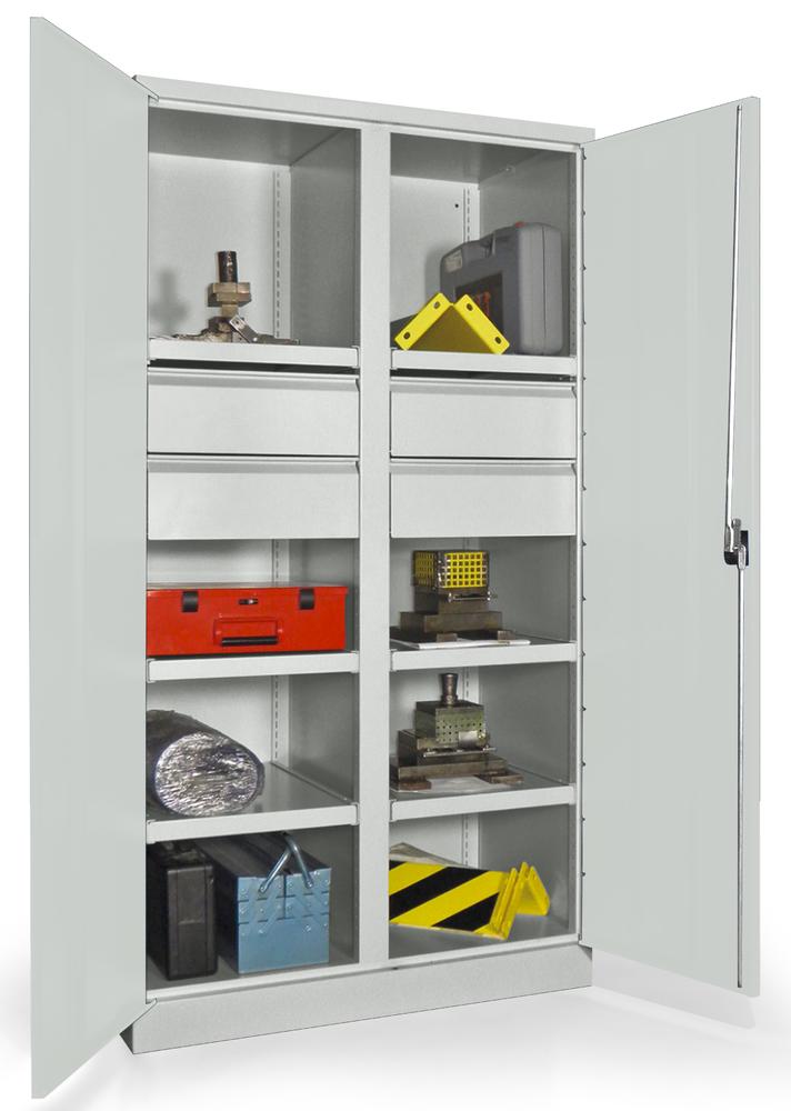 Schwerlastschrank mit Mitteltrennwand | Lichtgrau RAL 7035 | 1040 | 4 Schubladen H175 mm