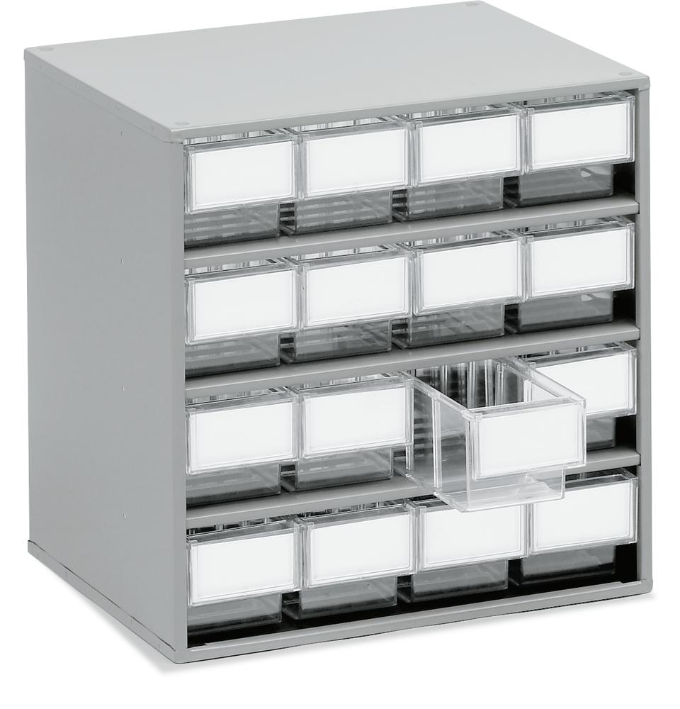 Schubladenmagazin mit 16 Schubladen | Rot | H 395 x B 400 x T 300 mm | 16 Schubladen - Typ 2 (Größe B 92 x H 82 x T 300 mm)