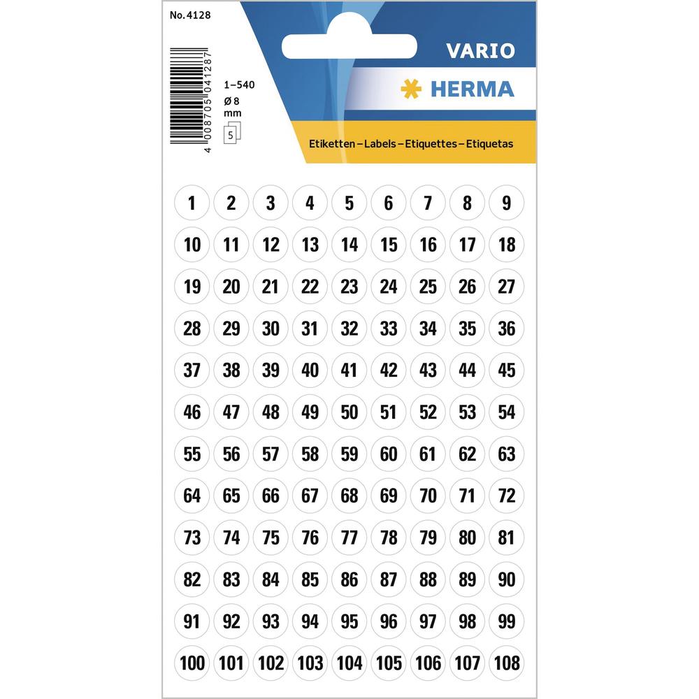 HERMA Zahlen 4128 8mm 1-540 Papier ws sw 540