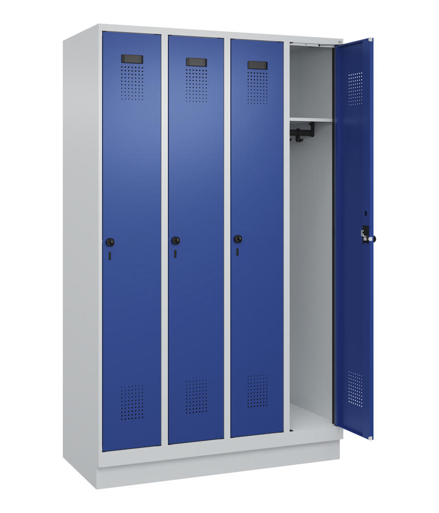 Garderoben-Stahlspind EVOLO PLUS, mit Sockel | Enzianblau RAL 5010 | mit Sockel | Lichtgrau RAL 7035 | 300 | 4